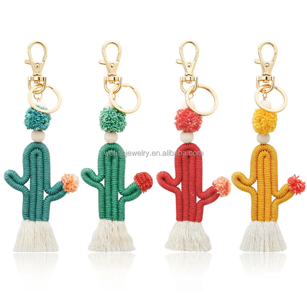 

Handmade macrame boho CACTUS tassel keychain