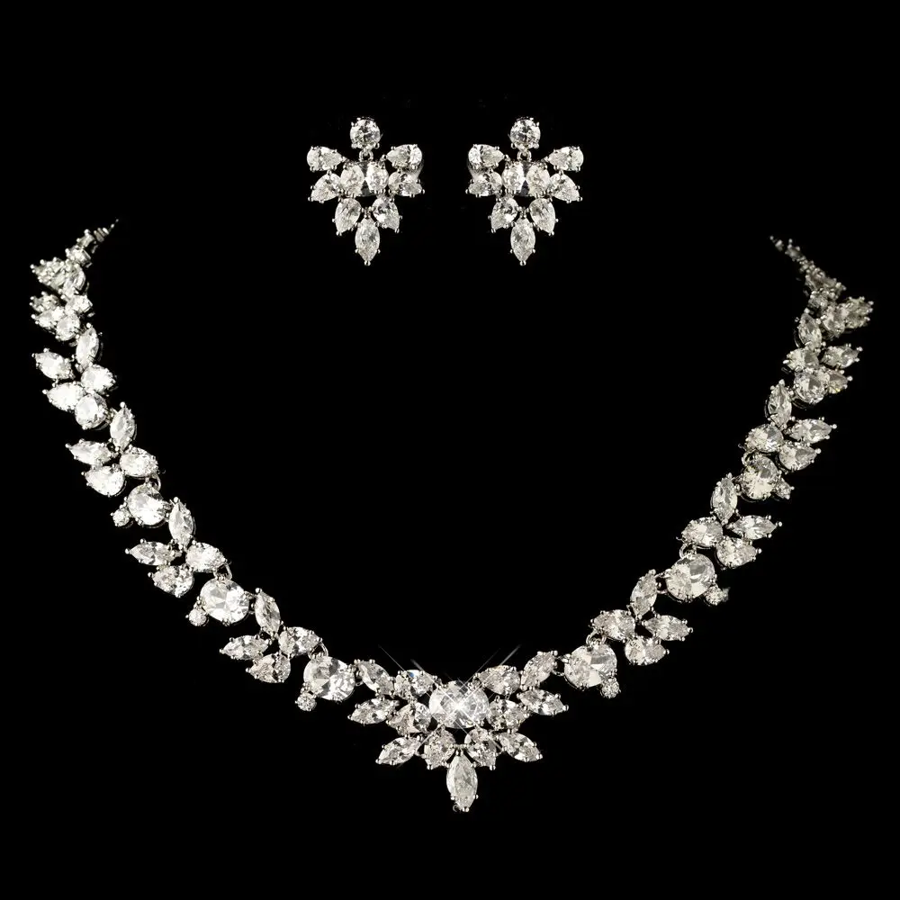 

wholesale high quality women accessories sterling silver necklace set necklace and earrings, Shown