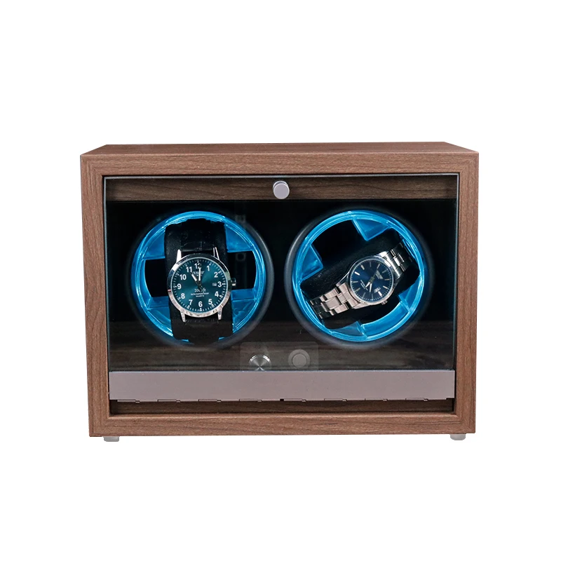 

Wholesale Walnut Luxury Black Wood Automatic Watch Winder 2 Watches Box and Safe Cabinet Rotating Watch Storage Case