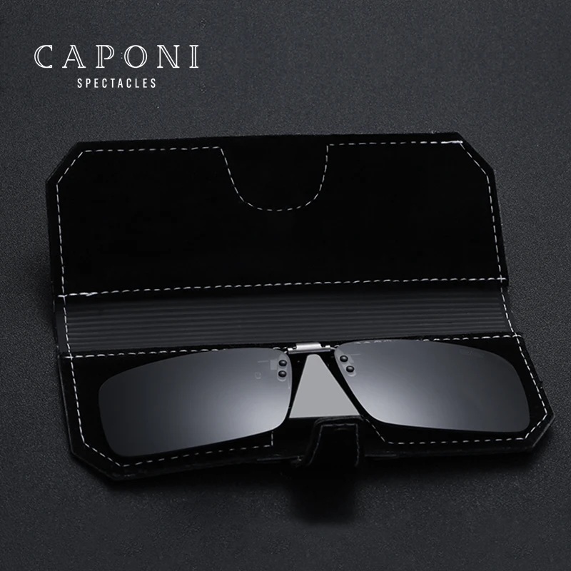 

CAPONI Wholesale Customized Rectangle Leather Clip On Sunglasses Case Box Cover Set, Black