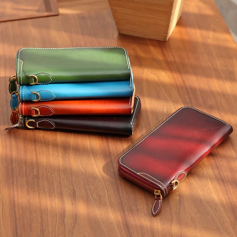 

High End Luxury Japanese Style Genuine Leather Long Wallet Women Vegetable Leather Long Purse