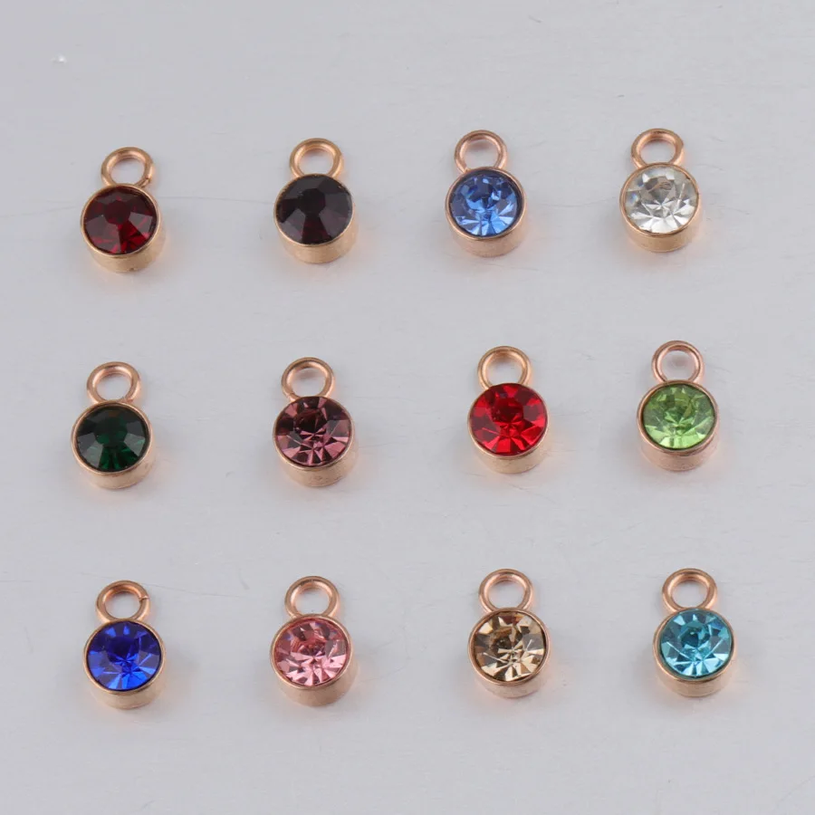 

Wholesale 6mm Rose Gold DIY Jewelry Making Accessories Stainless Steel 12 Month Birthstone Charms For Bracelet Jewelry Making