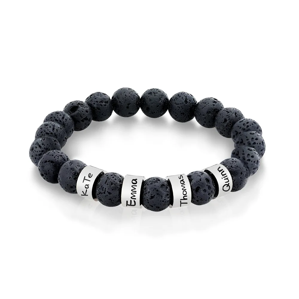 

Diy Jewelry Making Custom Text Logo Stainless Steel Charm Natural Lava Stone Beads Bracelet For Men