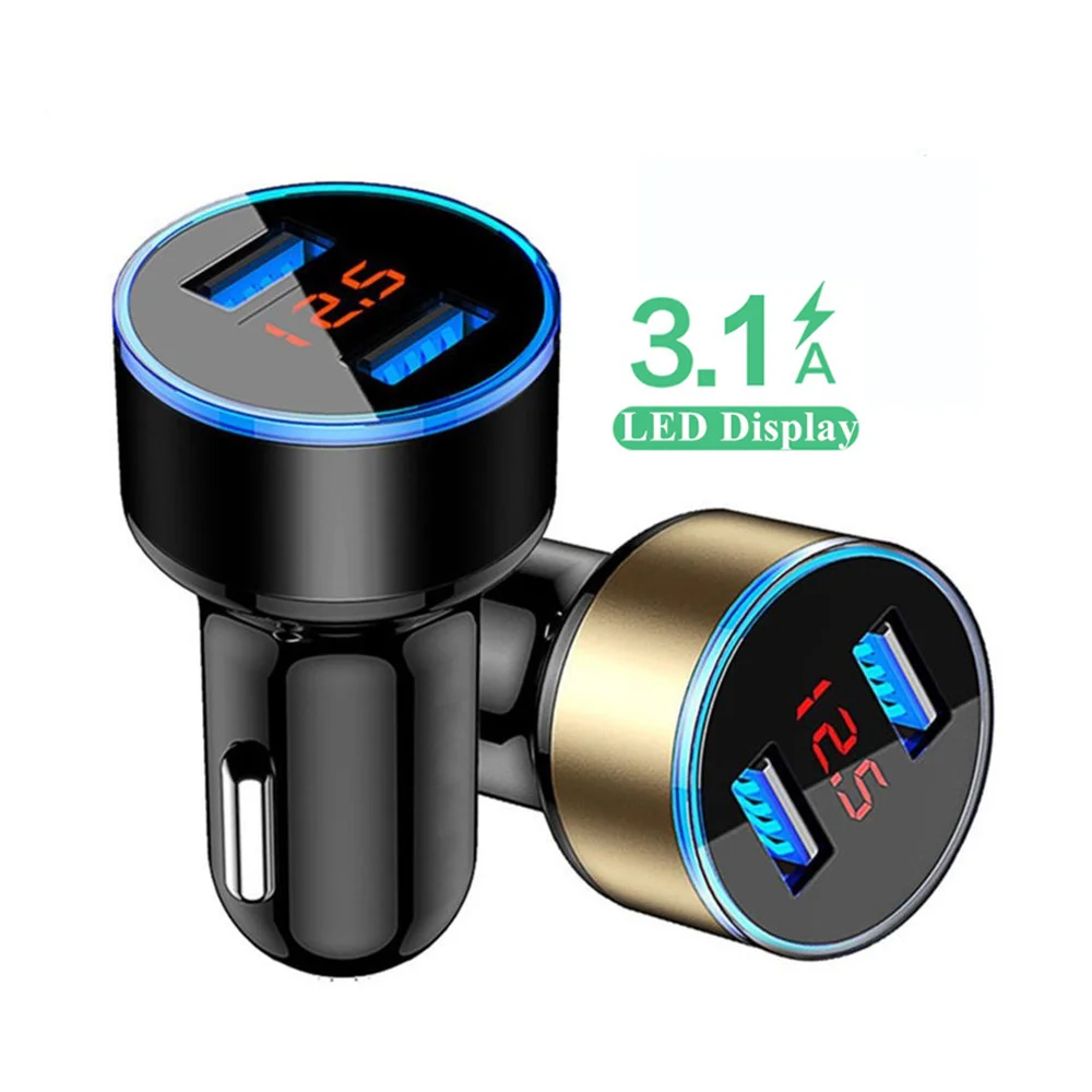 

Free Shipping 1 Sample OK 15.5W 3.1A Fast Dual USB Port Car Charger Adapter For Phone LED Display Aluminum Alloy Car Charger