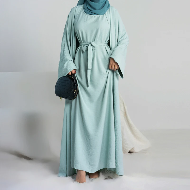 Kimono Matching Sleeveless Abaya Islamic Clothing 2 Piece Abaya Set for Muslim Women