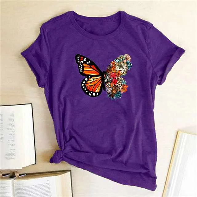 

Flowers Printing CustomT-shirts Women Summer Clothes Tops, Picture showed