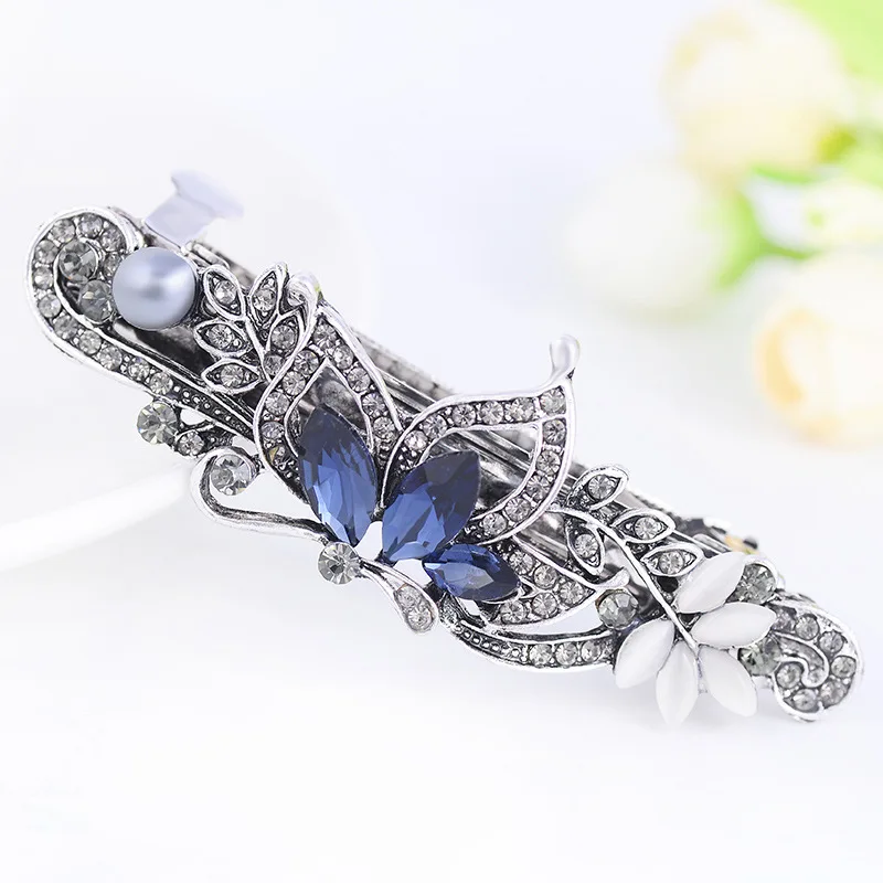 YM30 Fashion butterfly barrettes Large size Vintage navy rhinestones barrettes Hair accessories wholesale