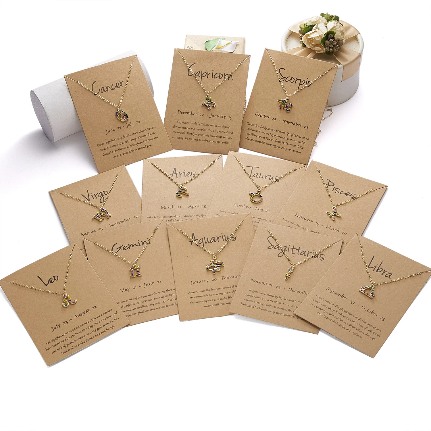

Star Constellation Gold Plated Horoscope Zodiac Pendant Necklace Multicolor Rhinestone Chain Necklaces Jewelry, Gold color