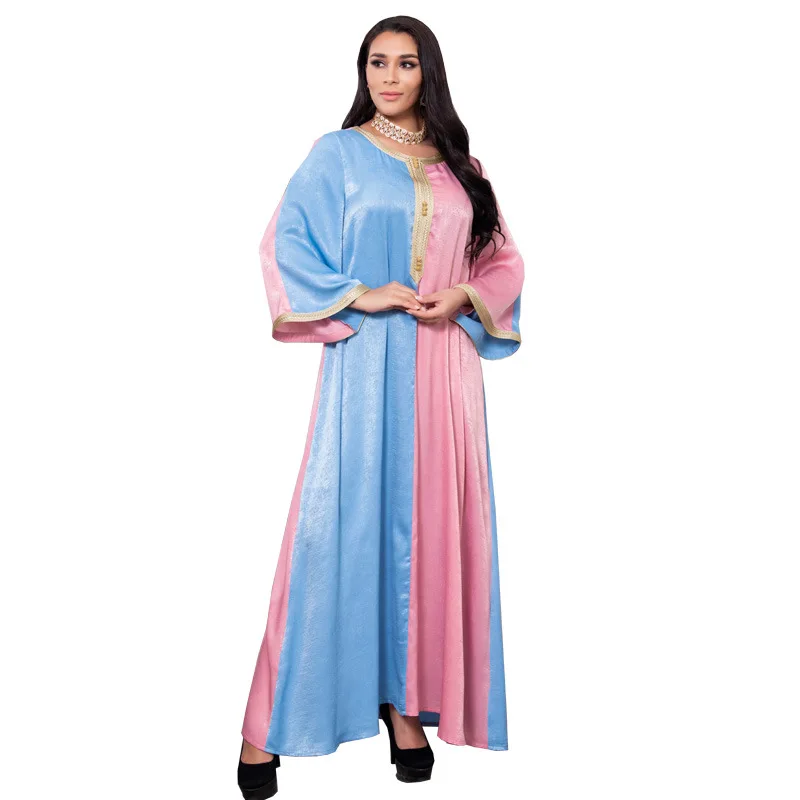 

Dubai satin bubble - beaded sleeves women muslim long sleeve dress, Light orange