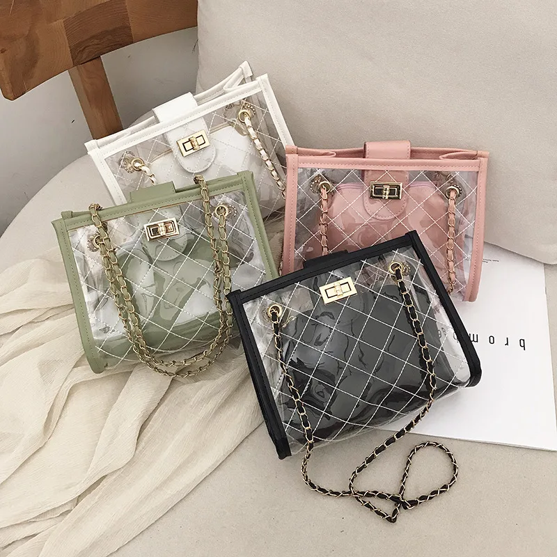 

2pcs Women Fashion Shoulder Bags Clear Jelly Clutch Purse Transparent Handbags, Customizable