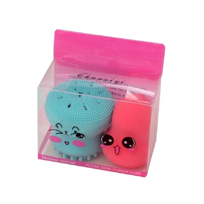 

Mini Octopus mini portable Silicone Facial Wash Brush Gourd Powder Puff Beauty Makeup Egg Combination Set, Customized color