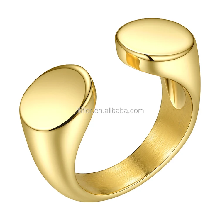 

High Quality Jewelry 18K Gold Plating Stainless Steel Double Round Platform Open Gold Color Ring Allergy Free R204034