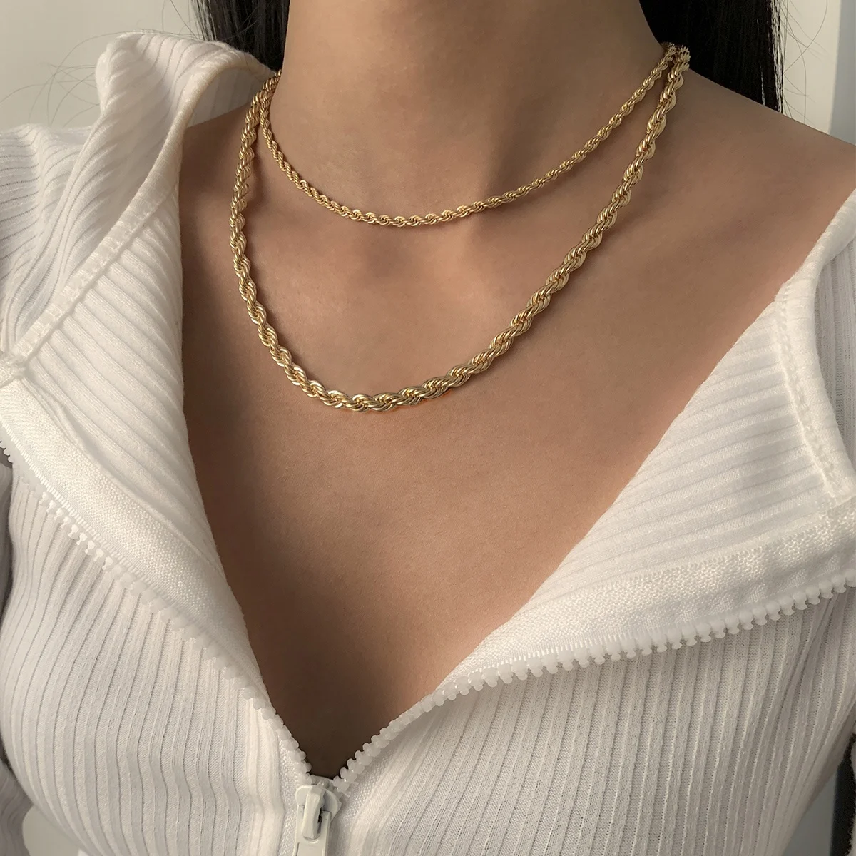 

New Popular Twist Chain Necklace Double Layers Twist Chain Necklace Women