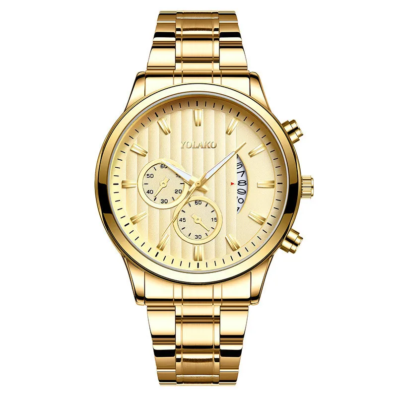 

7074 hot sale 2021 mens gold watches Three-Eye Calendar stainless steel mens wrist watch quartz montres hommes