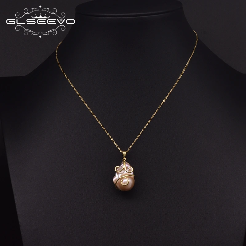 

Natural Baroque Big Pearl Necklace 925 Sterling Silver Pendant Necklace
