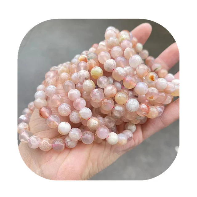 

New arrivals 8mm fashion jewelry loose beads natur cherry blossom agate crystals healing stones bracelets for gift