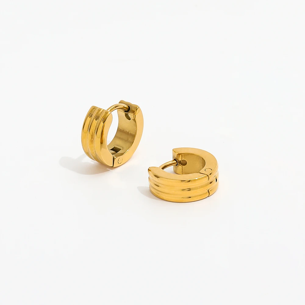 JOOLIM High End 18K Gold Plated Stainless Steel Chunky Layered Hoop Earring Simple Gold Earring Wholesale Tarnish Free & Waterpr