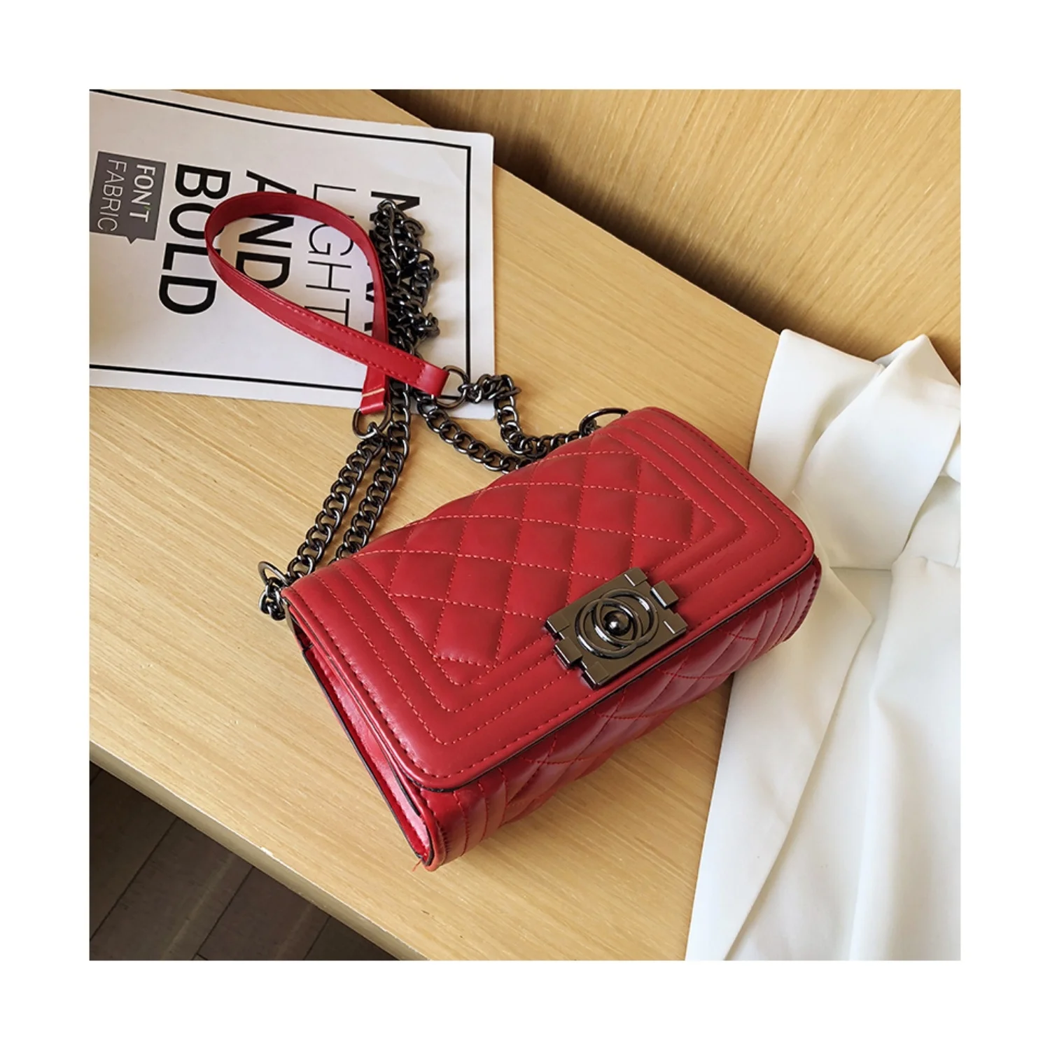 

Popular designers brand red luxury square bag ladies handbags women leather hand bags
