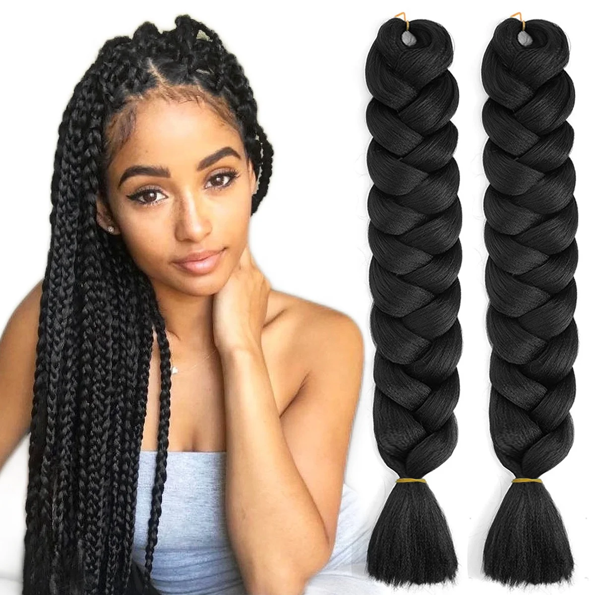 

LK165g European and American Long Straight Hair 82" Extension Pure Color Synthetic Hair Pre-stretched Crochet Dirty Braid Wig, Image display