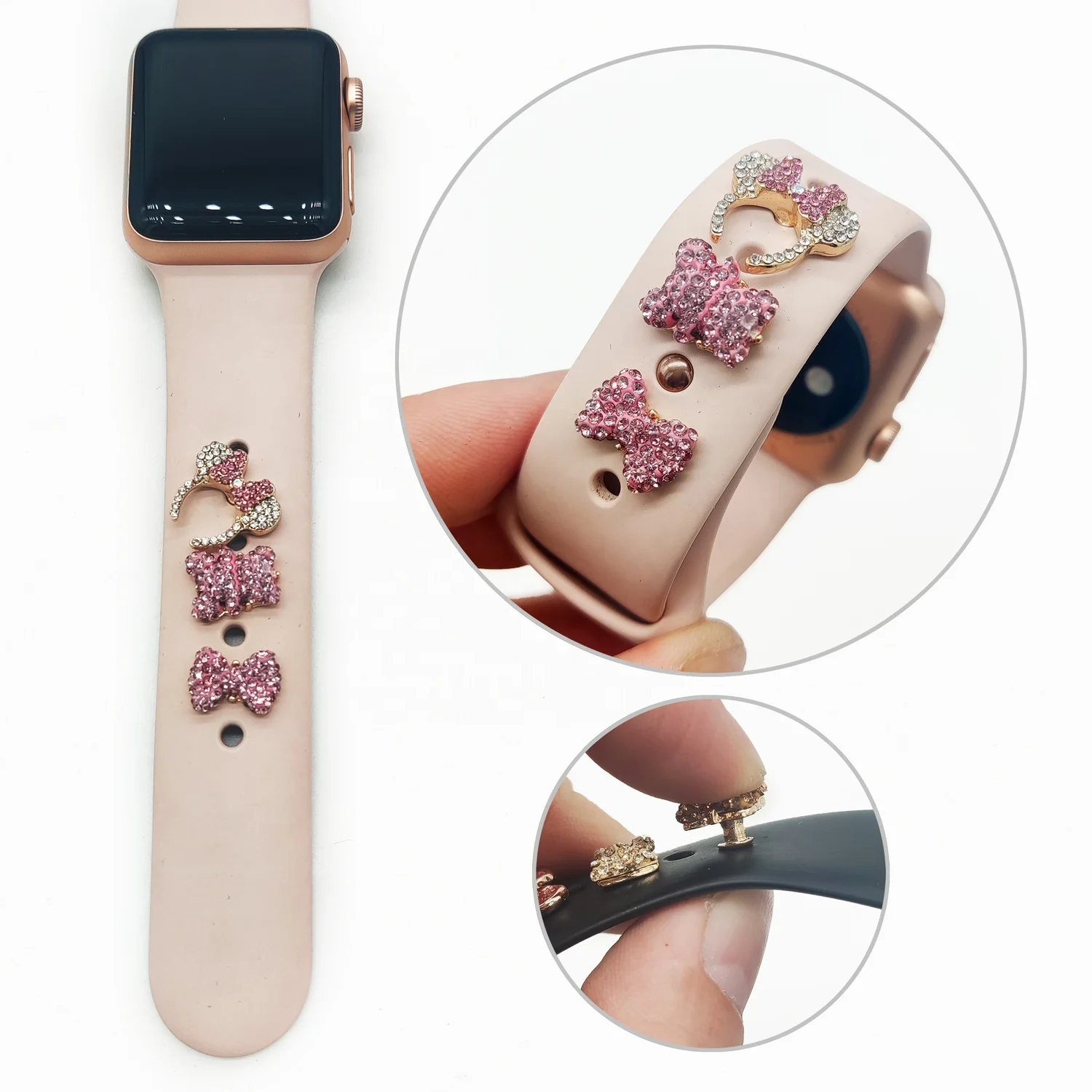 

Custom Metal Charms Stub Accessories For Apple Watch Band, Cute Cartoon Design Decorative Ring for iWatch band Series 6, Picture