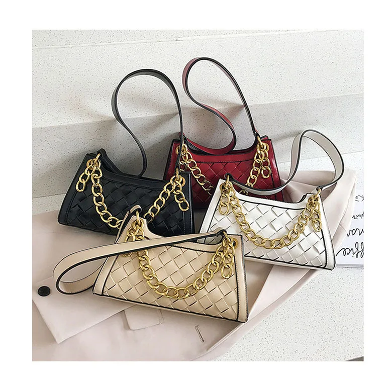 

Summer Fashion Saddle Bag Women's Handbag Diamond Lattice Woven Bags Acrylic Chain Shoulder Bag 2020 New Armpit Handbag Purses