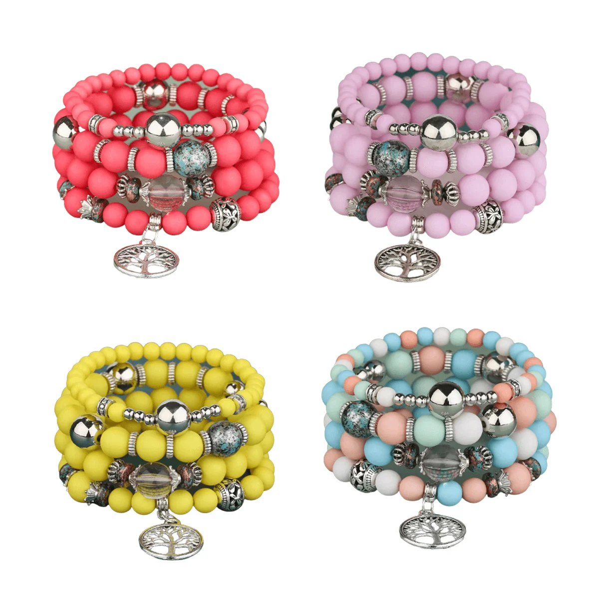 

Wholesale Color Bling Chain Stackable Bracelets With Charms Tree Of Life Beaded Charm Jewelry Bracelet Sets