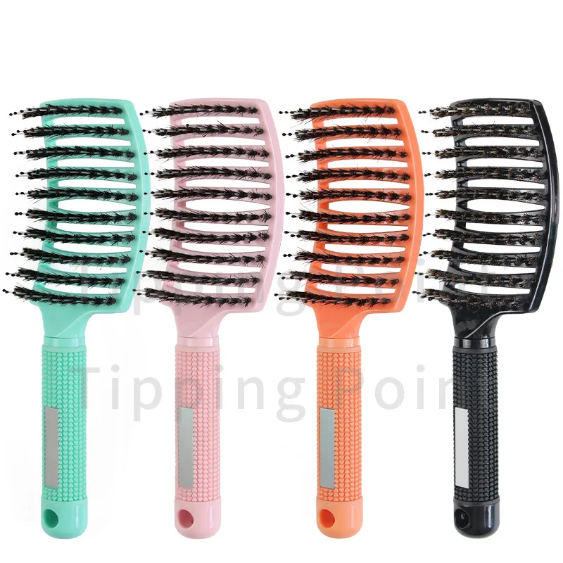 

Plastic Vent Brush Rubber Handle Detangling Hair Brush Vented Boar Bristle Scalp Massage Detangler Hairbrush With Logo