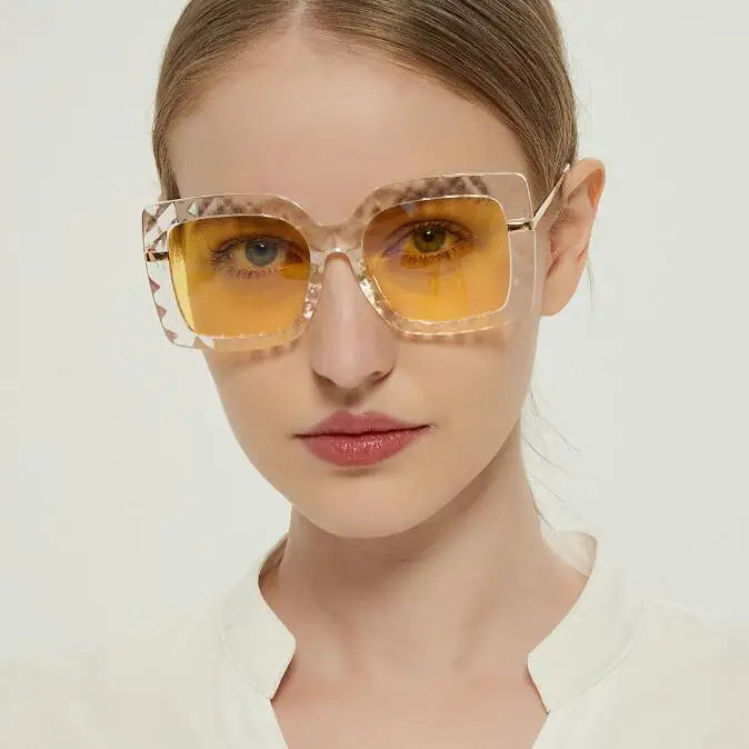 

Qmoon Plastic Frame Clear Transparent Yellow Lens Square Big Oversized Womens Sunglasses 2021