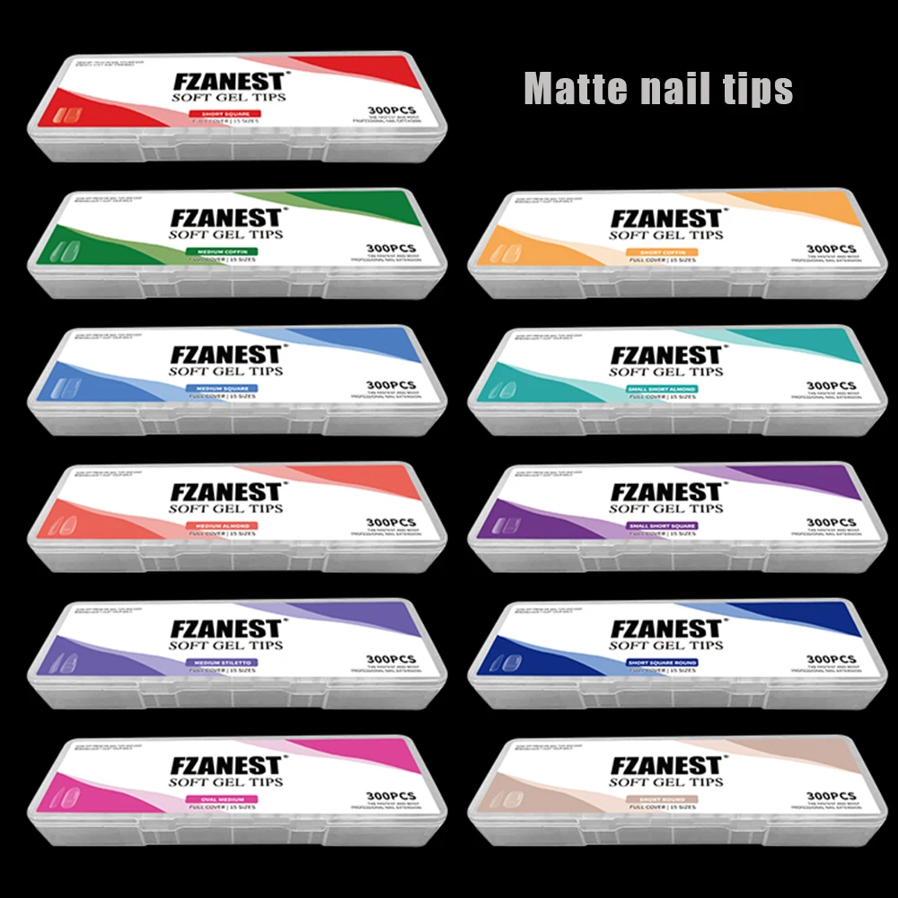 FZANEST 300pcs matte Short square soft nail tips diy full cover time-saving press on nail art extension artificial fingernails