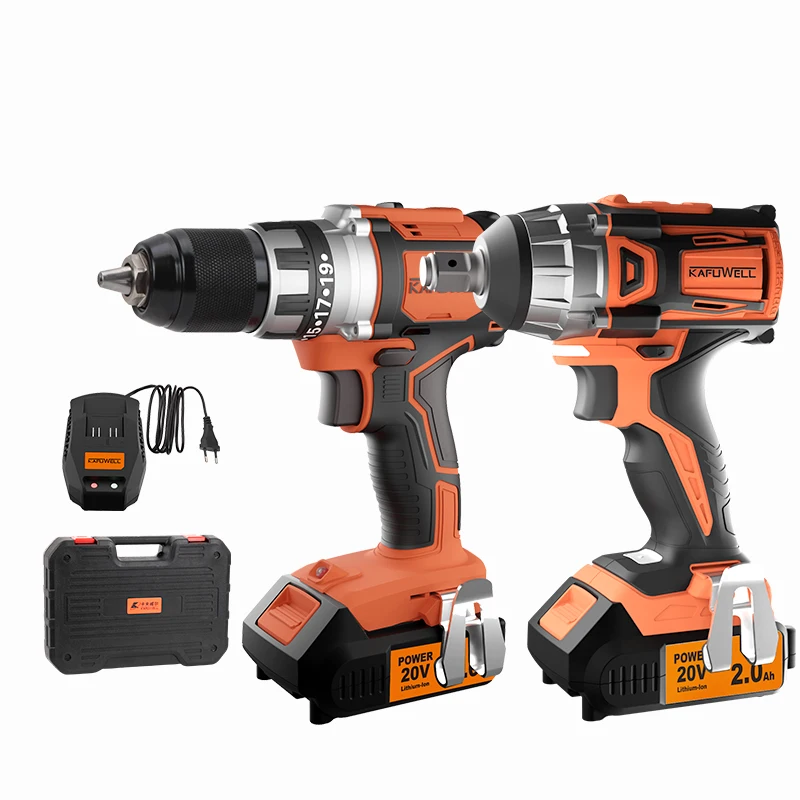 

KAFUWELL PA4957A Wholesale 13mm Cordless Power Tool 20v Li-ion Battery Electric Impact Drilling Machine Set With Batteries