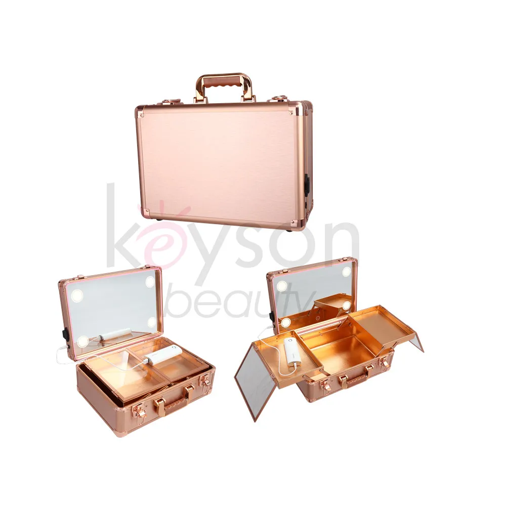 

Keyson lighted makeup studio aluminum makeup vanity case make up case with light mirror, Rose gold,gold,black,pink,etc