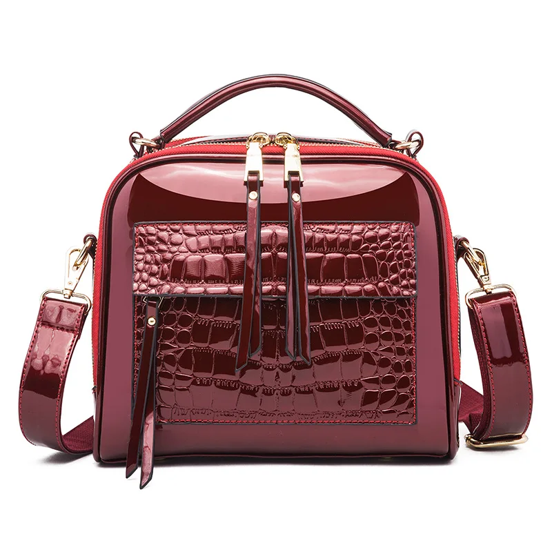 

Korean 2021 Luxury Crocodile Pattern Women Hand Bag Fashion Handbags for Women Bright Leather Bolsa Shoulder Bag, Black blue white pink
