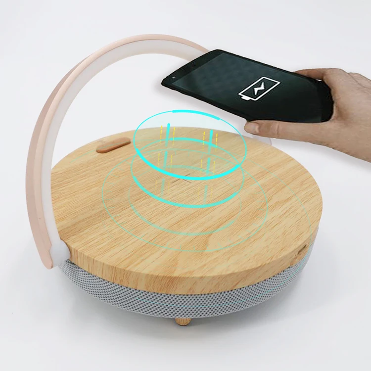 

Small Stand Magic Speaker Led Desk Lamp With 3 In 1 Qi Fast Charge Wireless Charger Module Pcb Case Logo For Android Phones