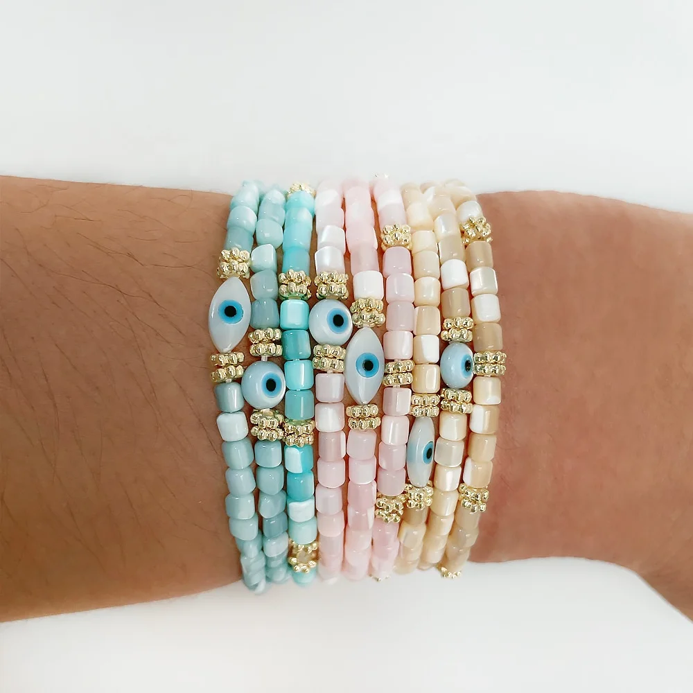 

New design fashion jewelry for female sweet simple multi-color nature shell beaded bracelets ins boho trendy eyes charm bracelet