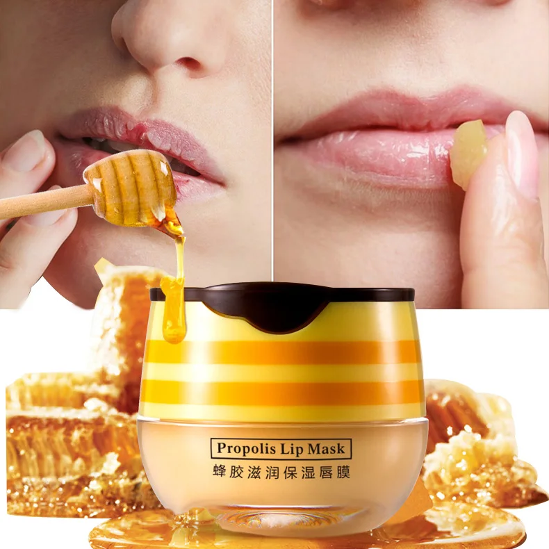 

Lip Balm private label propolis Nourishing moisturizing Silky natural collagen lip masks Dry Chapped Repair Bee lip mask, Yellow
