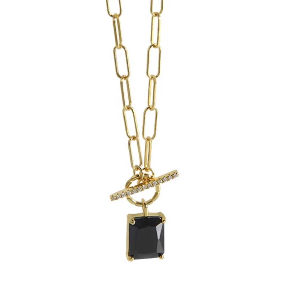 

fashion rectangle black CZ necklaces 925 sterling silver jewelry gold plated jewelry