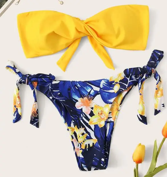 

woman 2021 String swimwear New two shoulder green swimsuit female Sexy ribbed bikinis, Picture
