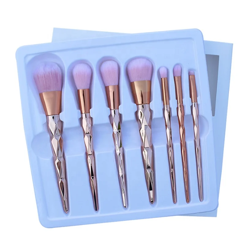 

Factory stock 7pcs professional makeup brush set 3d diamond-shaped handle makeup and beauty tools, 3color