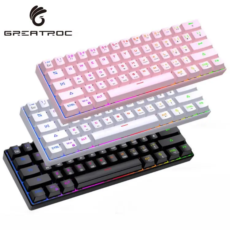 

Great Roc mecanico keyboard wireless BT 5.0 version 61 keys green switches backlit keyboard mini RGB mechanical gaming keyboard, Black