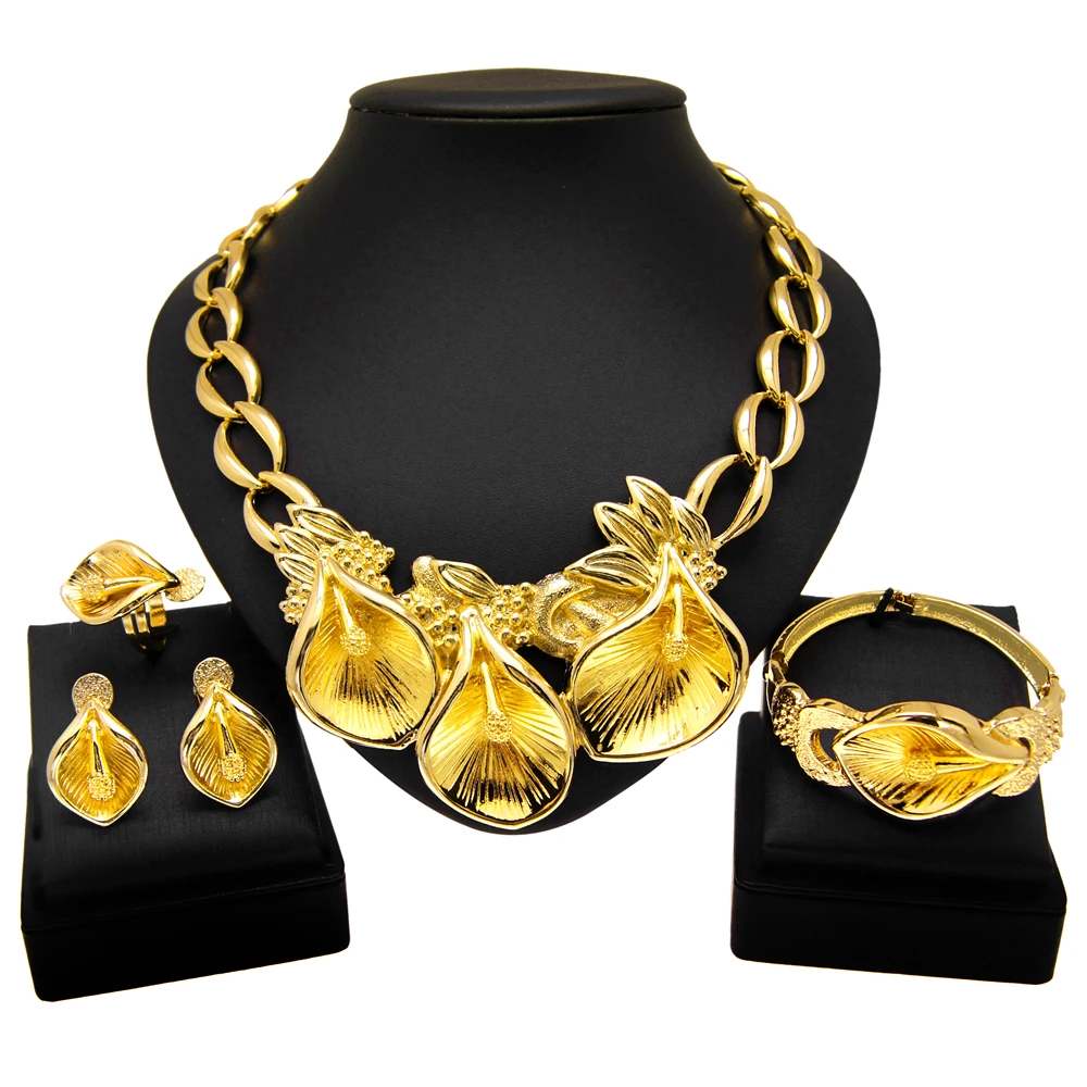 

New design 24k Italian gold plated women jewelry set necklace Hot gold jewelry sets for party