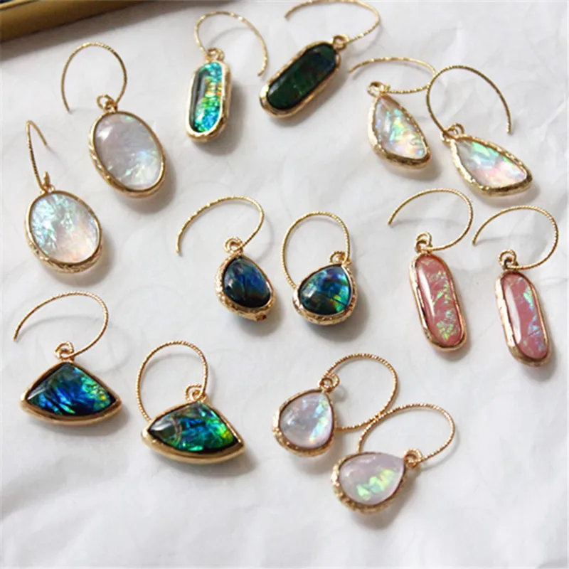

European Retro Shiny Big Geometric Shell Drop Earrings Bling Bling Galaxy Color Water Drop Shell Hook Earrings
