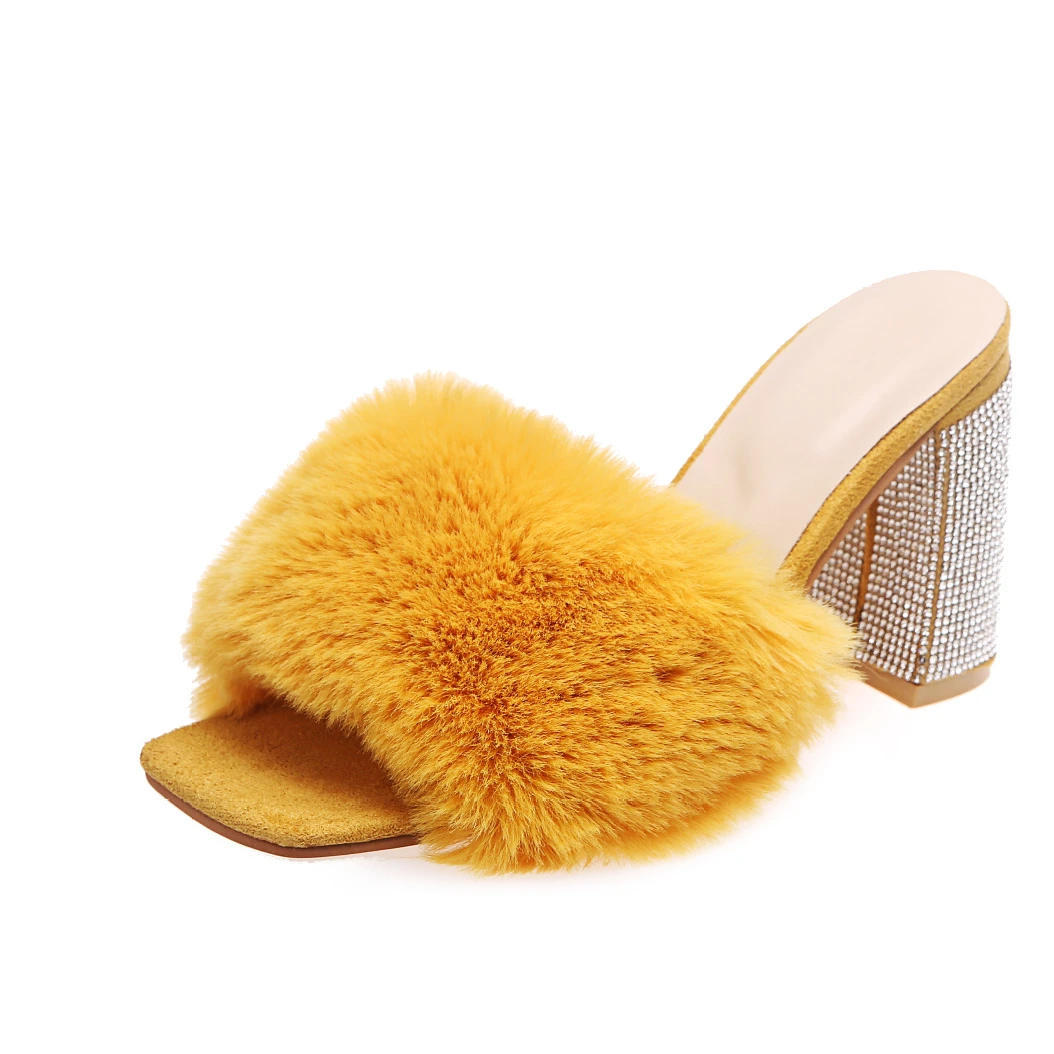 

Factory Sale Causal Outdoor Woman Sandals Square Head Fish Mouth Open Toe Soft Hollow Large Size Sexy Fluff high heel sandals