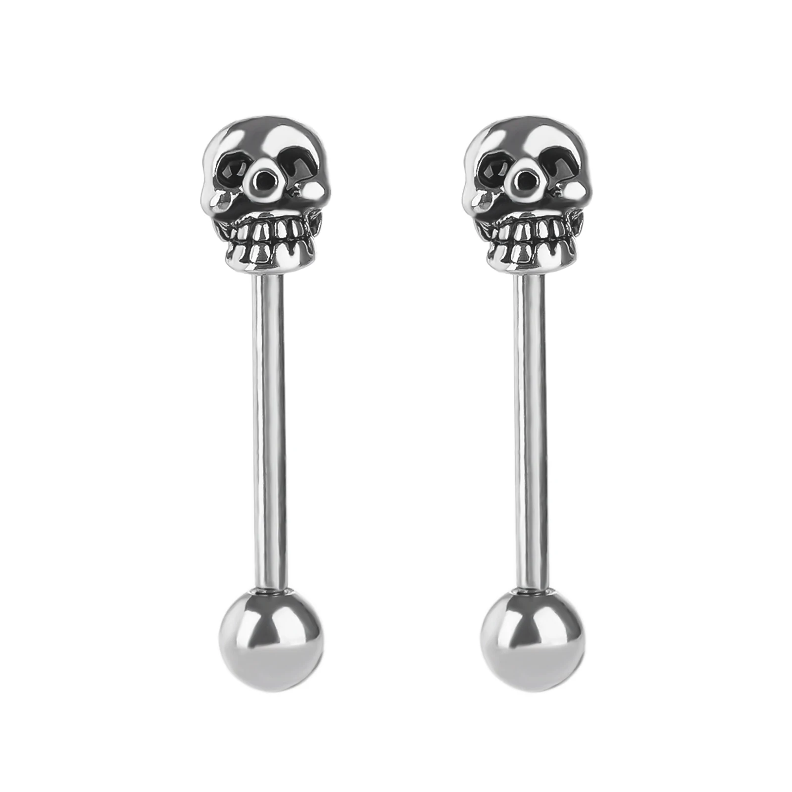 

Fast delivery 14G silver skeleton barbell body jewelry hot selling tongue rings piercings men