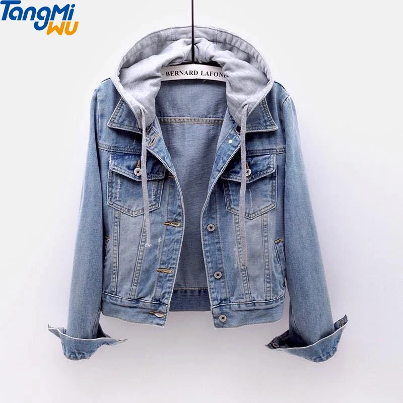 

Factory high quality Ladies Short Paragraph Autumn Fashion Jean Hooded Jacket Detachable Hat Denim Jacket women
