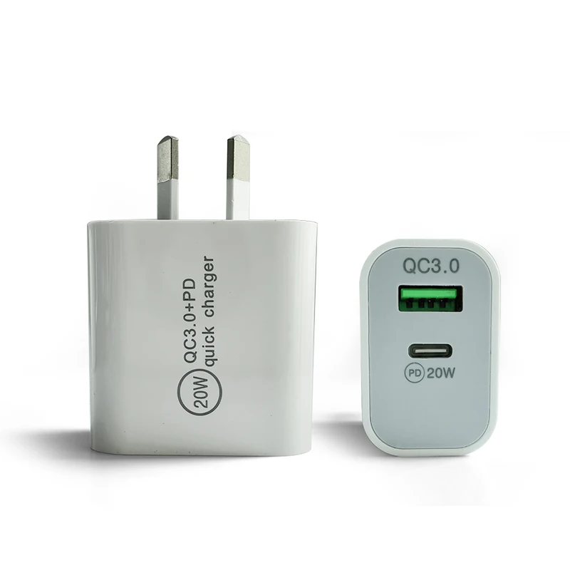 

Australia Plug QC 3.0 USB Wall Charger Adapters PD 20w USB A USB C Type C Wall Charger For Iphone Charger, White