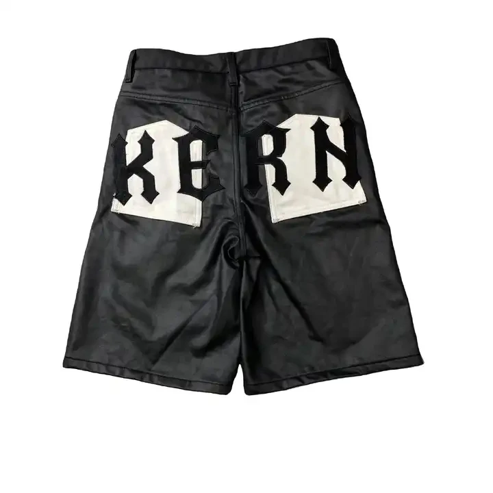 DENIMGUYS Men's Streetwear Waxed Denim Shorts Fashion Black Vintage Shorts Men Custom Logo Embroidery Baggy Cargo Shorts