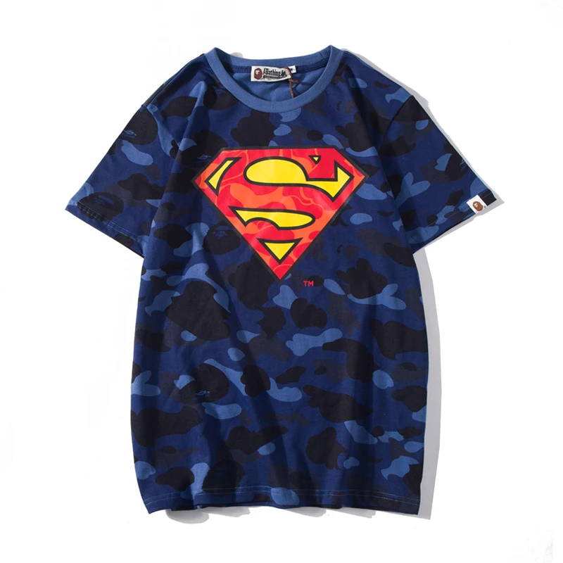 

HDCP1377 New mens summer wear tshirts Pure Cotton Fashion band tshirt Suerman Joint Blue loose tshirt