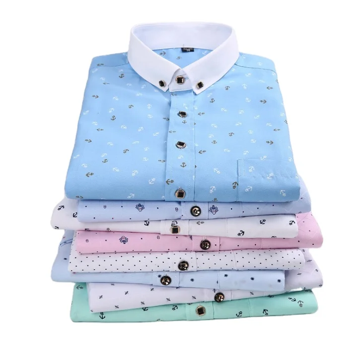 

wholesale custom Fashion colors creative stripe flower leaf relaxed style silm fit long sleeve shirt for men