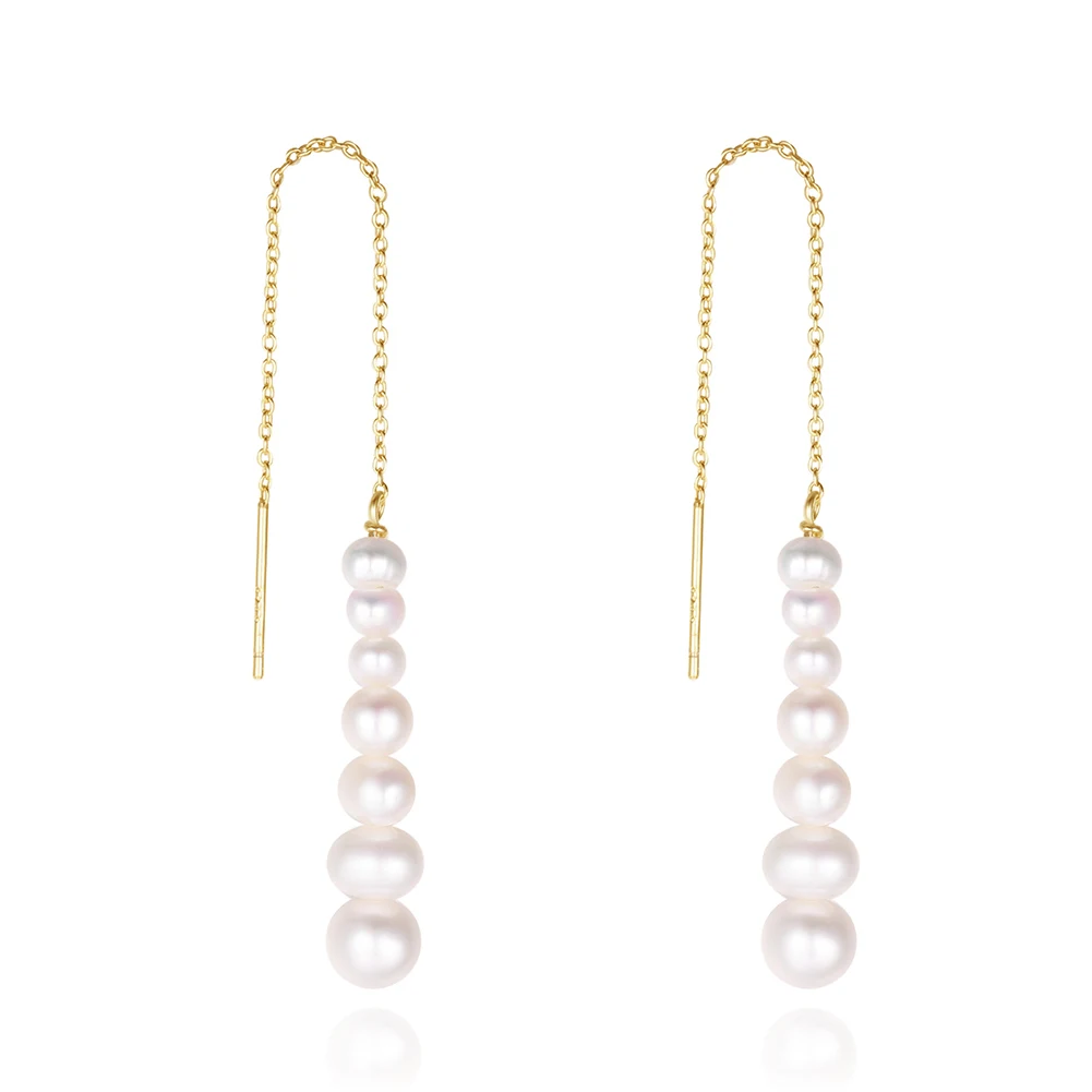 GPE72 S925 Sterling Silver Pearl Dangle Earrings Chain for Women 2023 Elegant Long Earrings Pearl Tassel Wedding Dangle Earrings