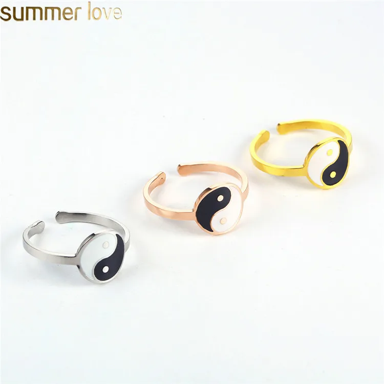 

Classic Chinese Style High Polished 3 Color Stainless Steel Gossip Yin and Yang Ring Jewelry Men Ring